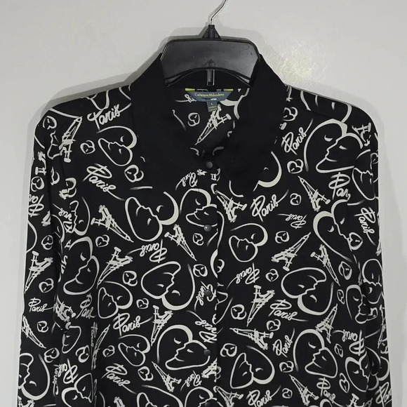 {Catherine Malandrino} Women's Paris Print Button Down Blouse - Size Large - Picture 5 of 13